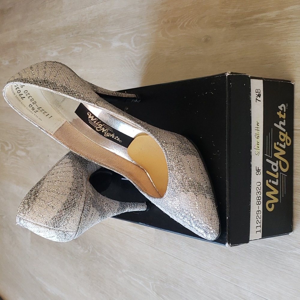 Women's Silver Glittered Fabric Covered Shoes
